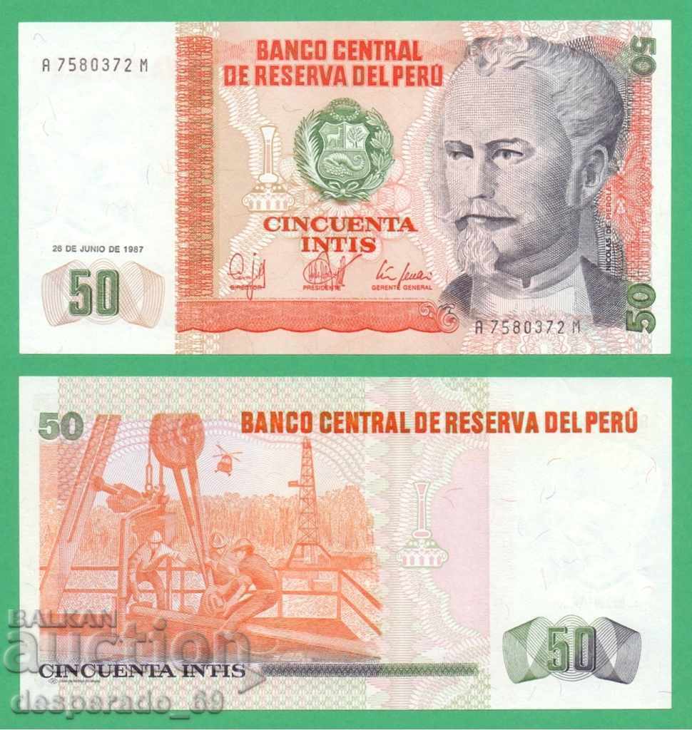 (¯`'•.¸ PERU 50 intis 1987 UNC ¸.•'´¯)