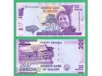 (¯`'•.¸ MALAWI 20 Kwacha 2016 UNC ¸.•'´¯)