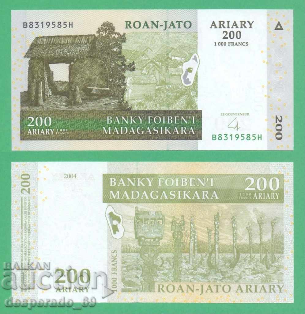 (¯`'•.¸   МАДАГАСКАР  200 ариари 2004  UNC   ¸.•'´¯)