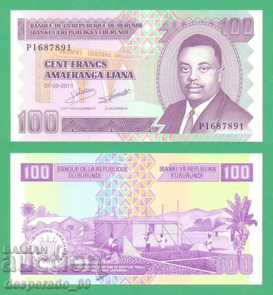 (¯`'•.¸ BURUNDI 100 franci 2011 UNC ¸.•'´¯)