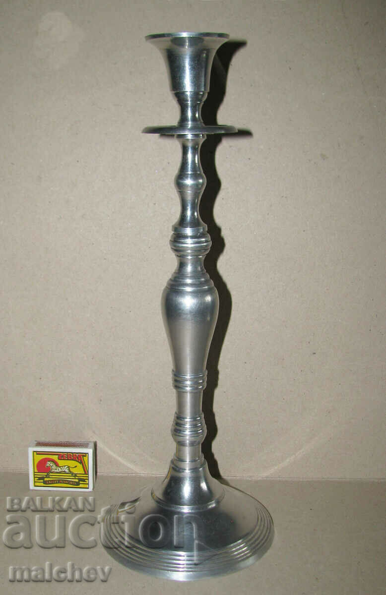 Auction Large metal old white metal candlestick 34 cm, excellent Auction Large metal old white metal candlestick 34 cm, excellent