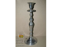 Suport de lumanare mare din metal vechi, alb, 34 cm, excelent