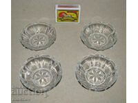 Lot of 4 glass crystal jam saucers 7cm, excellent