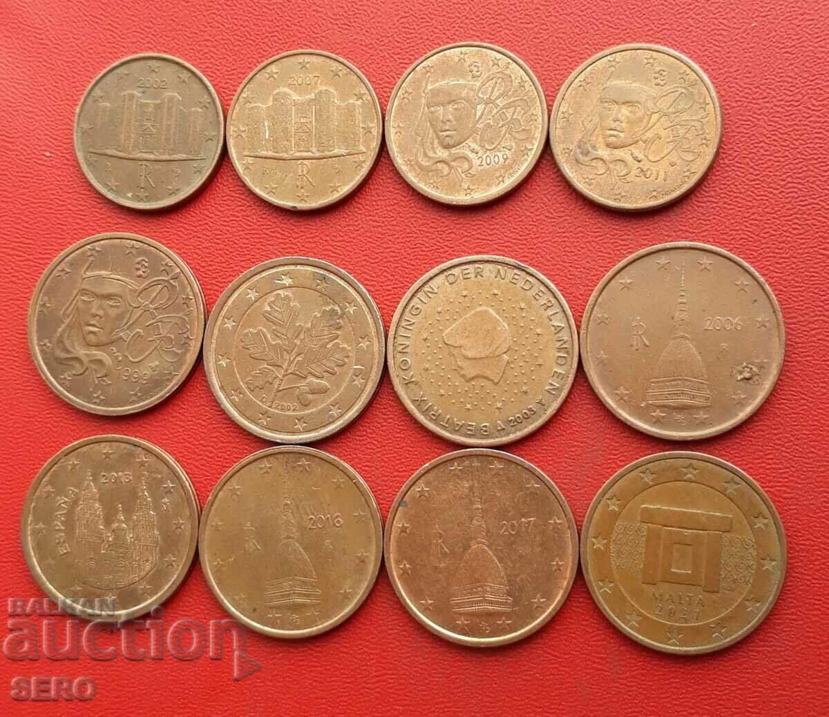 Mixed lot of 12 euro coins