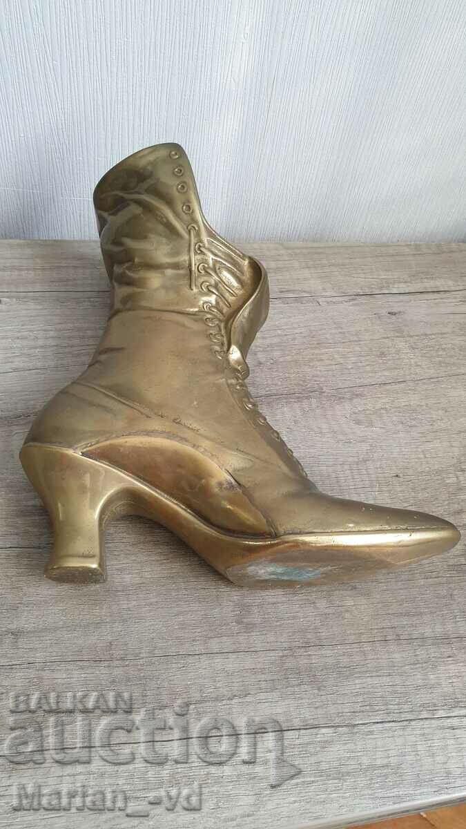 Old Decorative Victorian Brass Ladies Boot -24cm - 7 Old Decorative Victorian Brass Ladies Boot -24cm - 7