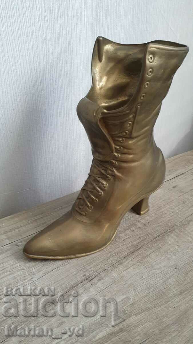 Old Decorative Victorian Brass Ladies Boot -24cm