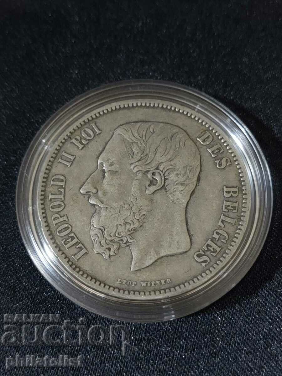 Belgia 1873 - 5 Franci - Moneda de argint Leopold al II-lea