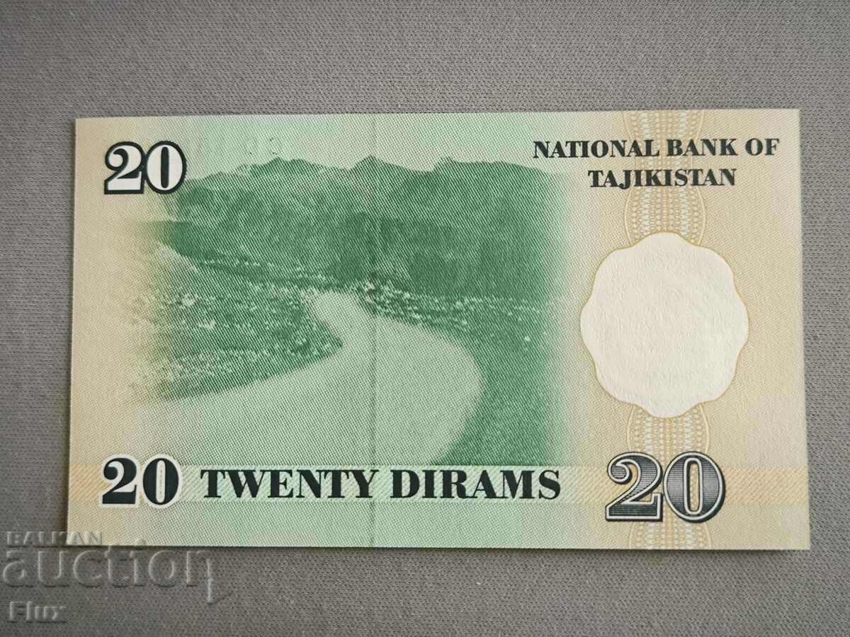 Banknote - Tajikistan - 20 Dirhams UNC | 1999 with price 3.50 BGN | € 1.79 Banknote - Tajikistan - 20 Dirhams UNC | 1999 with price 3.50 BGN | € 1.79