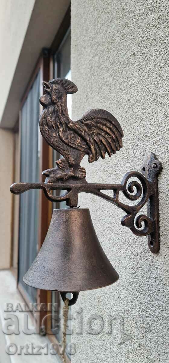Auction Cast iron bell with rooster. Auction Cast iron bell with rooster.
