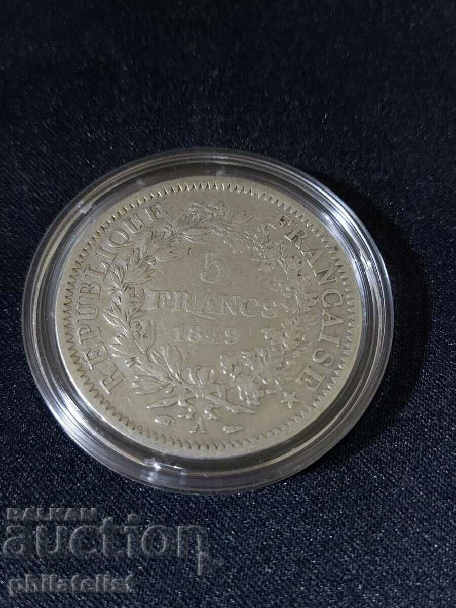 France 1849 A - 5 Francs - Silver Coin