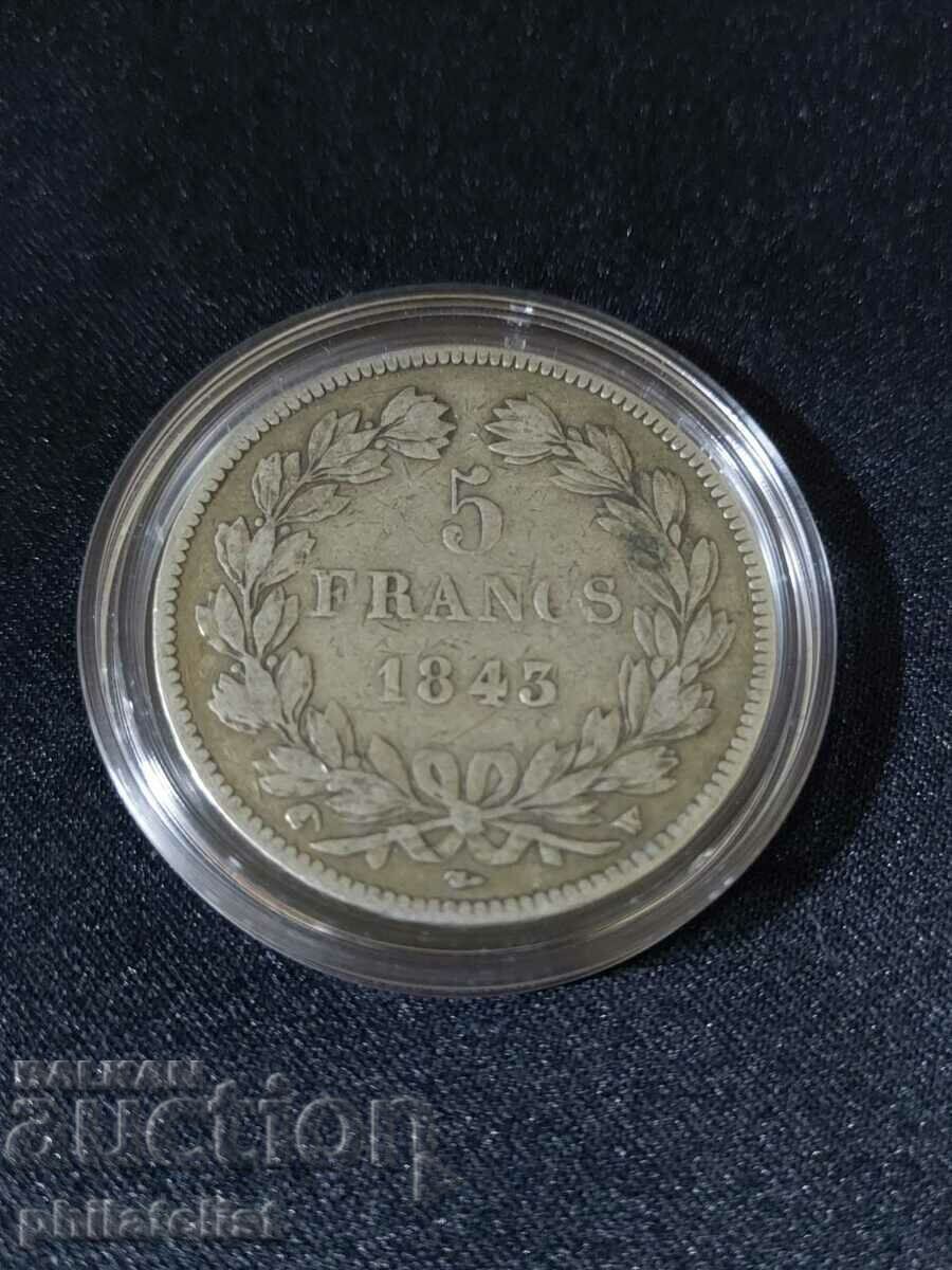 France 1843 W - 5 Francs - Silver Coin