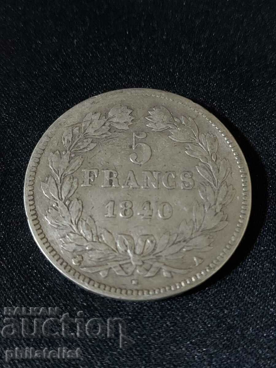 France 1840 A - 5 Francs - Silver Coin