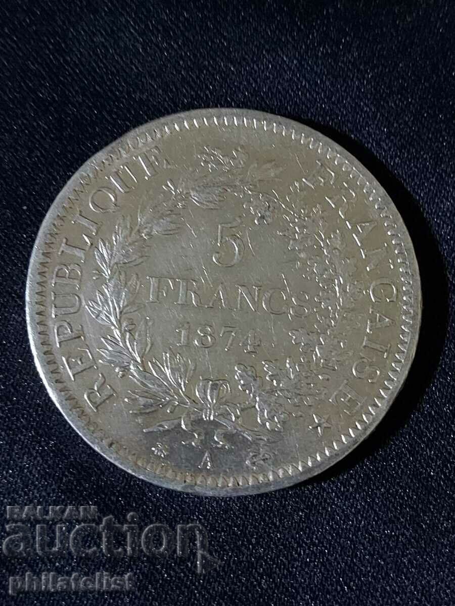 France 1874 - A - 5 francs - Silver coin