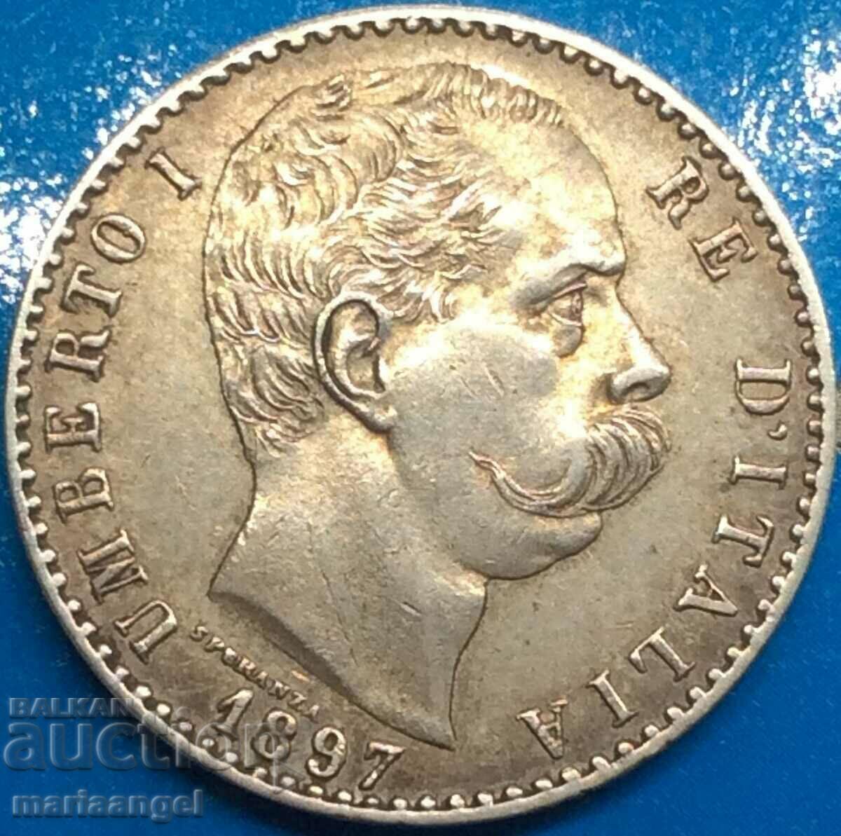 2 lire 1897 Italy Umberto I light gold patina