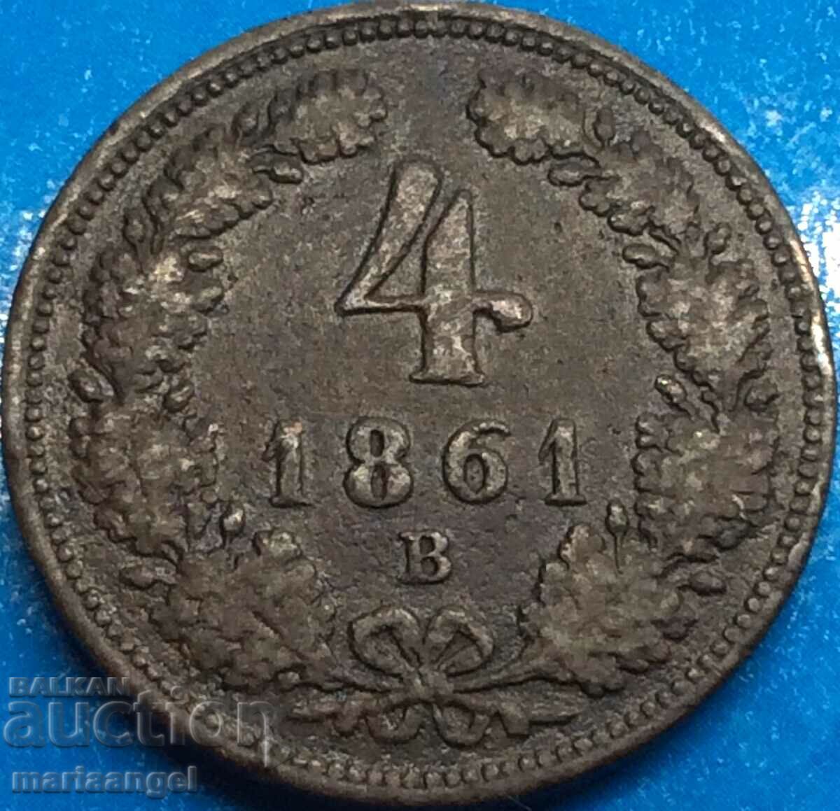 4 pfennig 1861 Austria B - Kremnitz 12,98g cupru