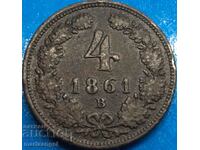 4 pfennig 1861 Austria B - Kremnitz 12,98g cupru