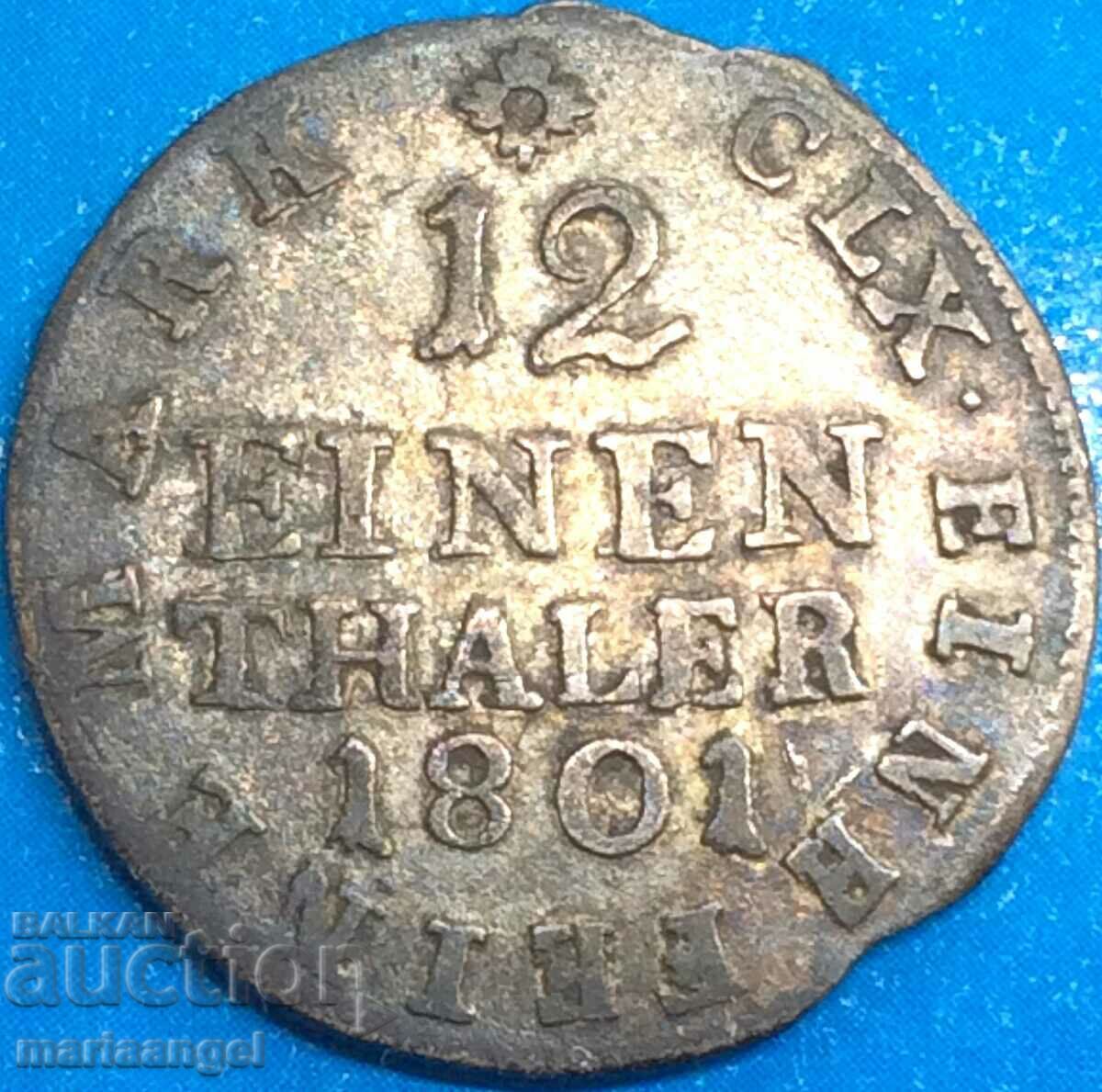 Saxonia 1/12 taler 1801 Friedrich August argint - destul de rar