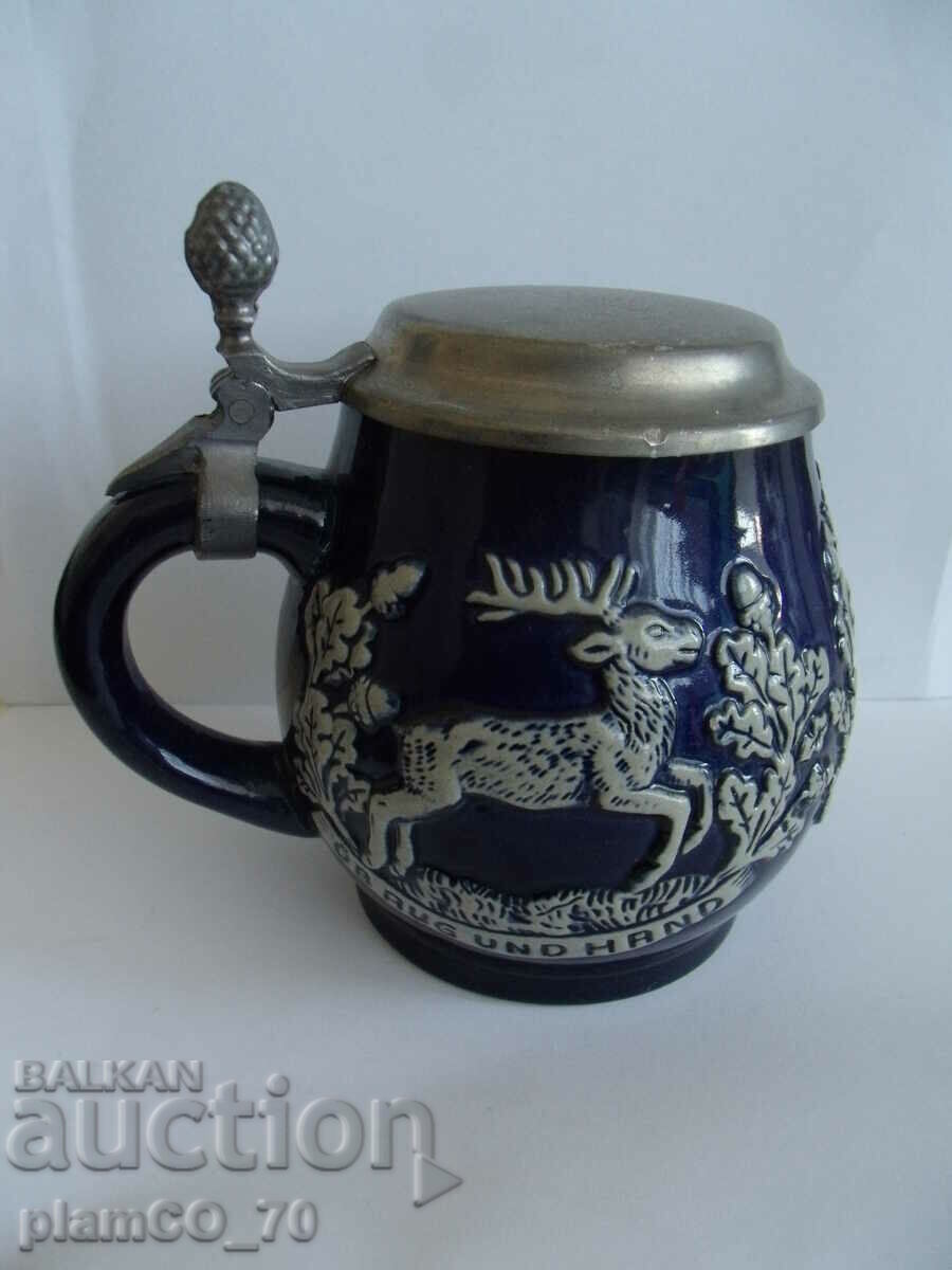 Auction  No.*7664 old porcelain mug - with metal / tin lid