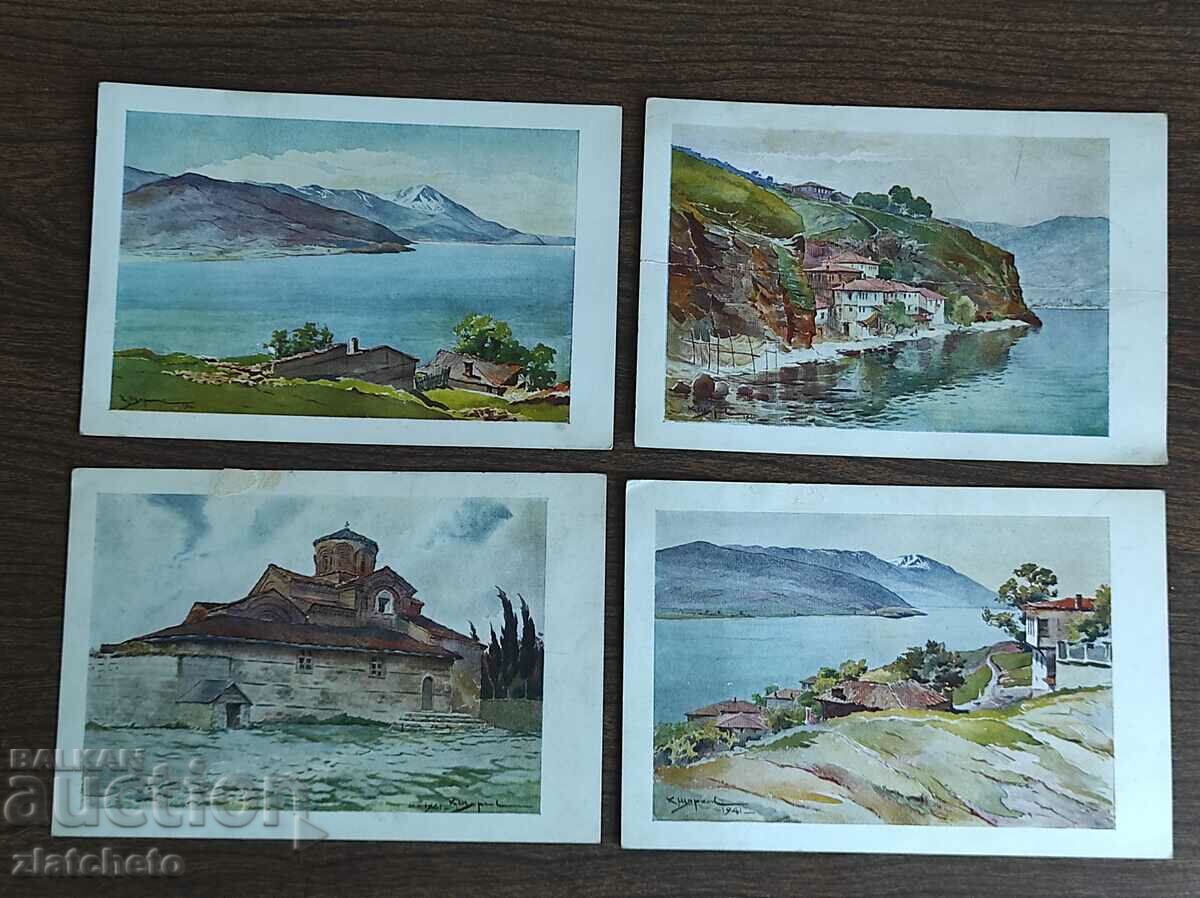 Lot of 4 Postcards with drawings by K. Sturkelov from the 40s