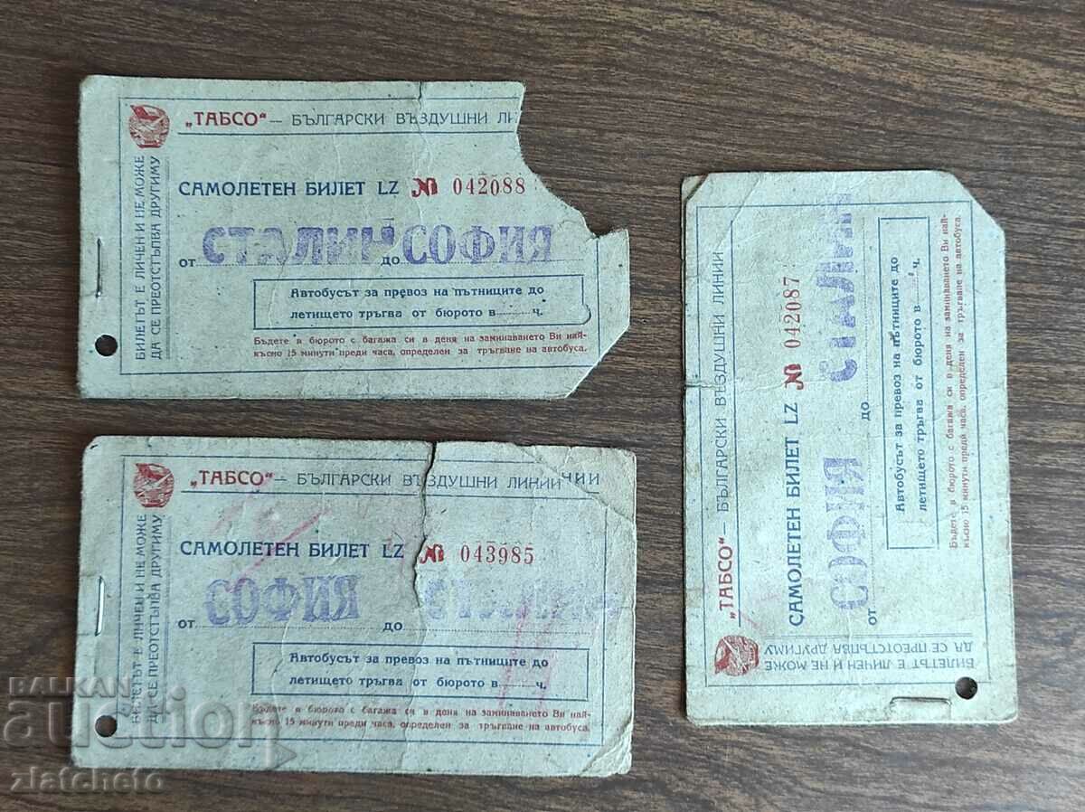 Lot of 3 plane tickets Tabso - Sofia - Stalin (Varna)