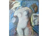 Painting, composition, nude body, 1980s.