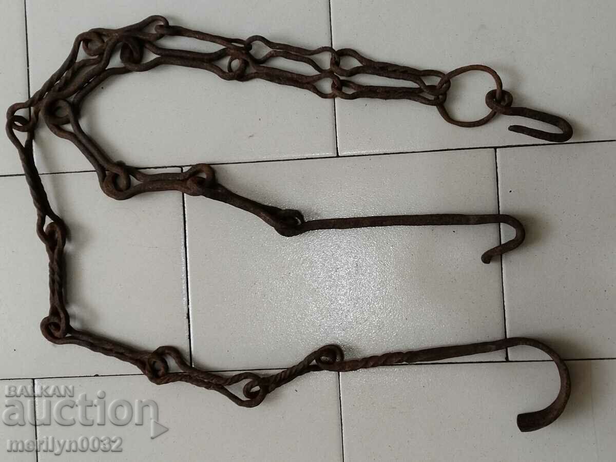 Old Wrought Iron Hearth Chain Wrought Iron Hook Chain - 5 Old Wrought Iron Hearth Chain Wrought Iron Hook Chain - 5