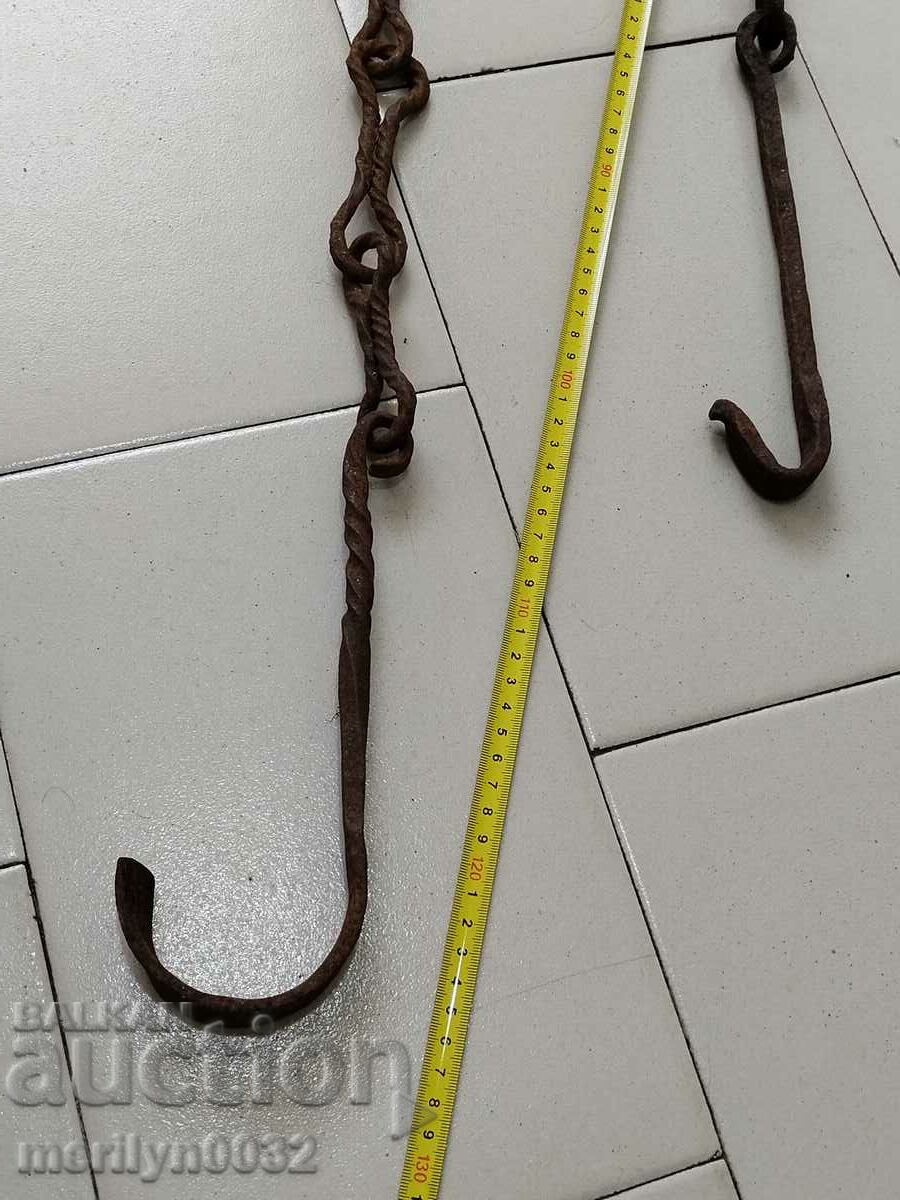 Old Wrought Iron Hearth Chain Wrought Iron Hook Chain - 6 Old Wrought Iron Hearth Chain Wrought Iron Hook Chain - 6