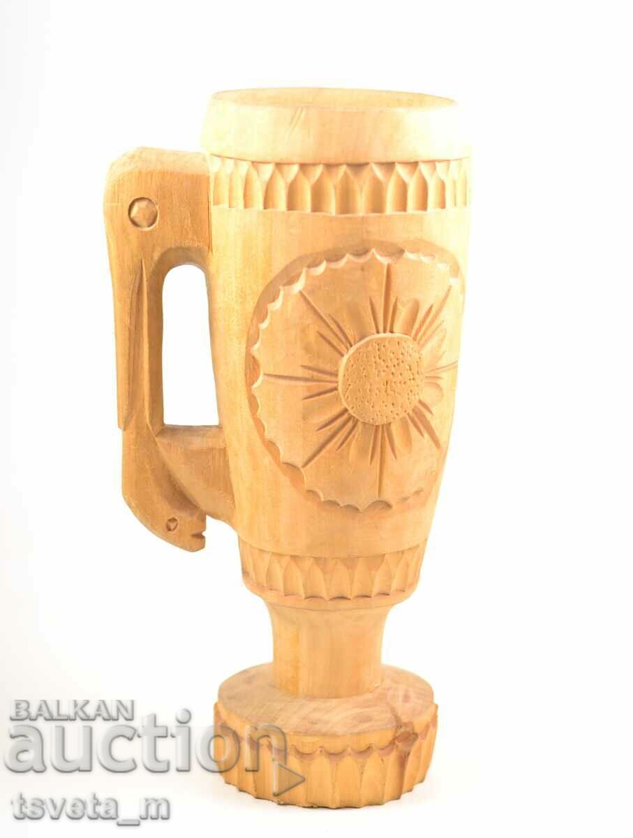Tall wooden mug, carved mug with price 9.00 BGN | € 4.60
