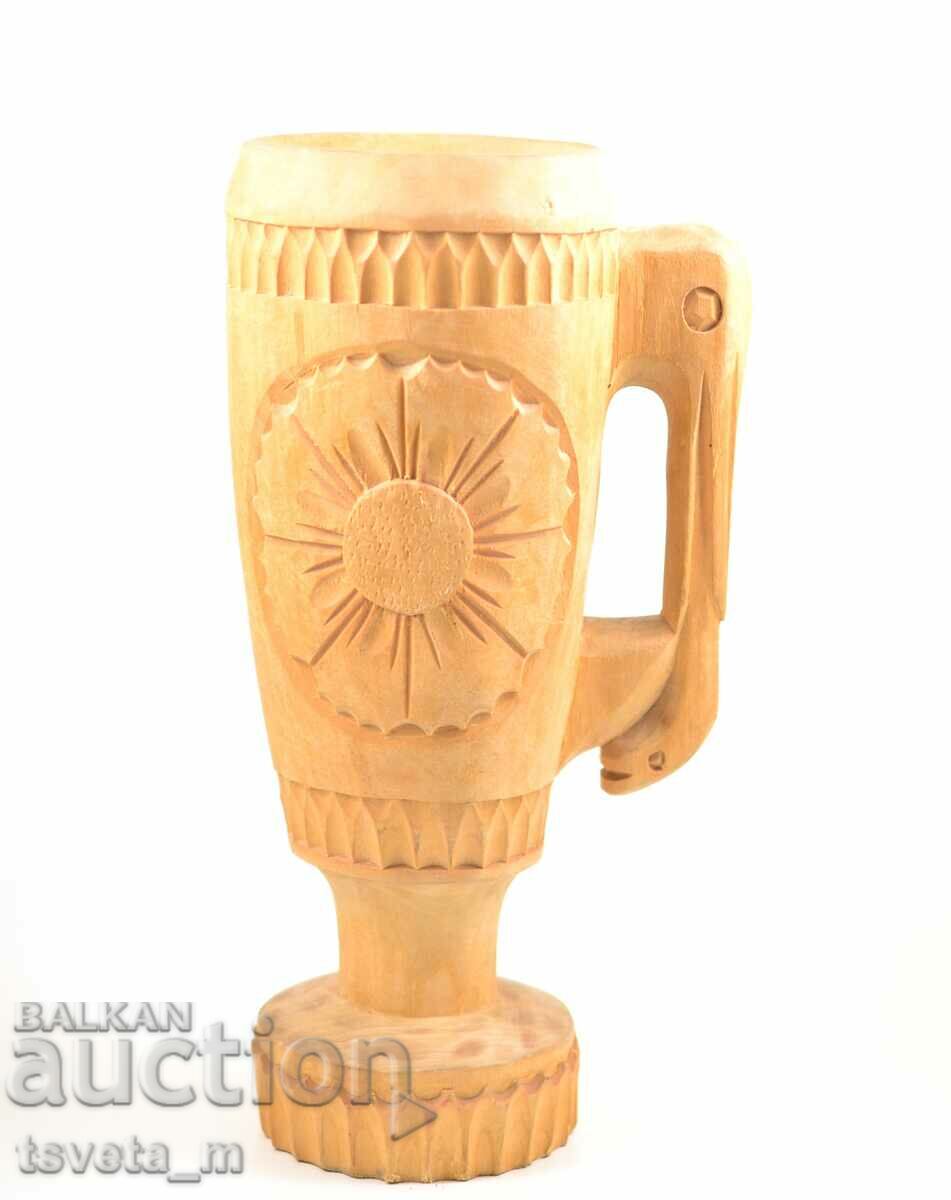 Tall wooden mug, carved mug