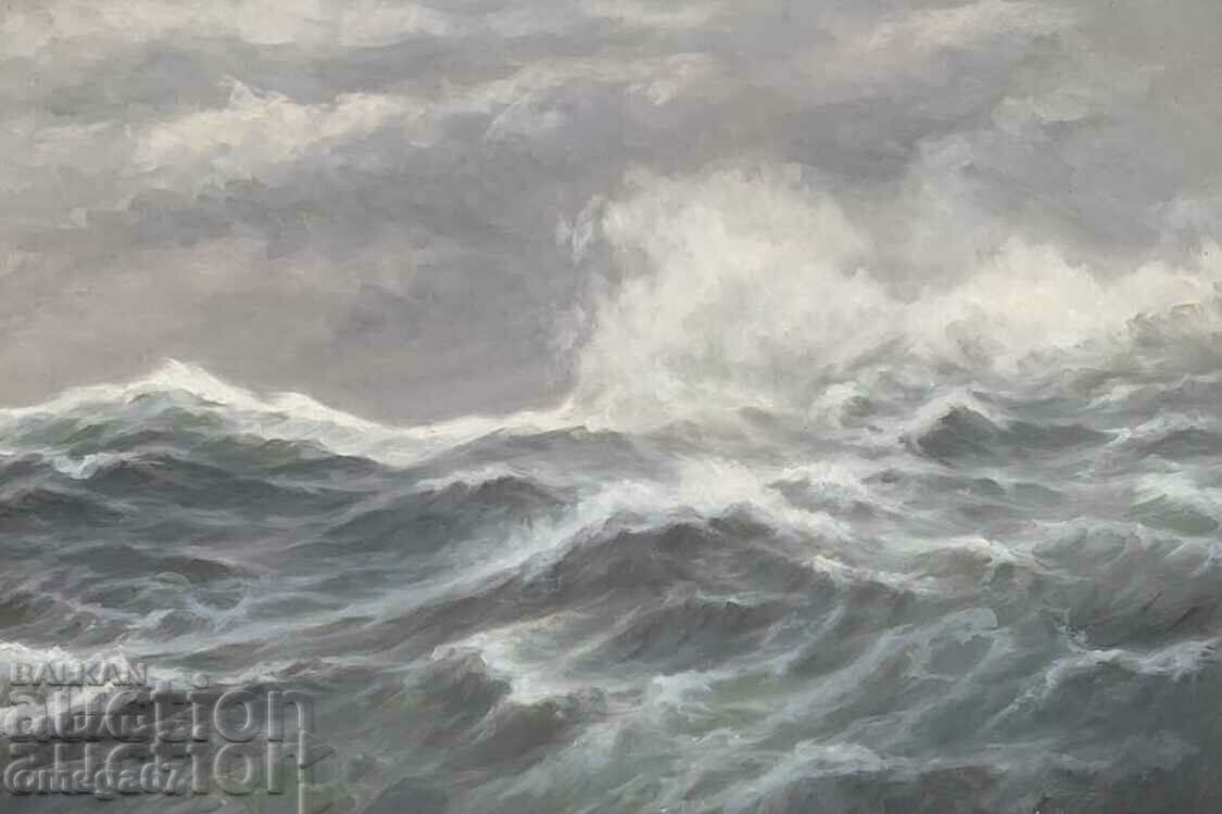 Large painting by Anatoly Panagonov "Stormy Sea Kaliakra" with price 1220.00 BGN | € 623.78