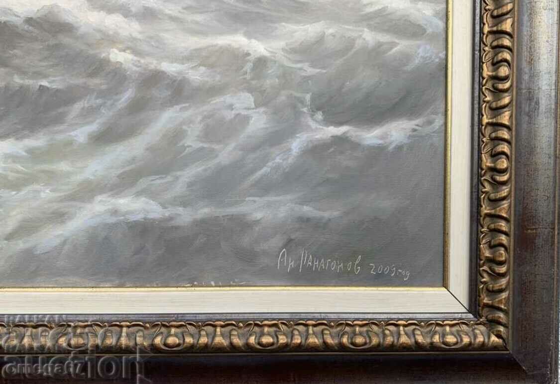 Auction  Large painting by Anatoly Panagonov "Stormy Sea Kaliakra"