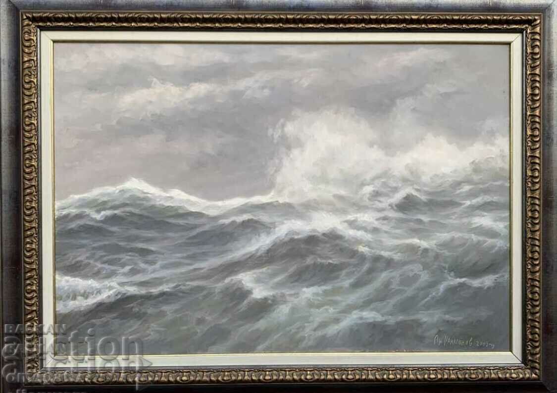 Large painting by Anatoly Panagonov "Stormy Sea Kaliakra"