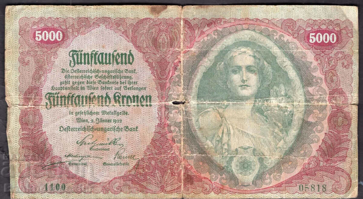 Austria 5000 Kronen 1922 Pick 78 Ref 5588