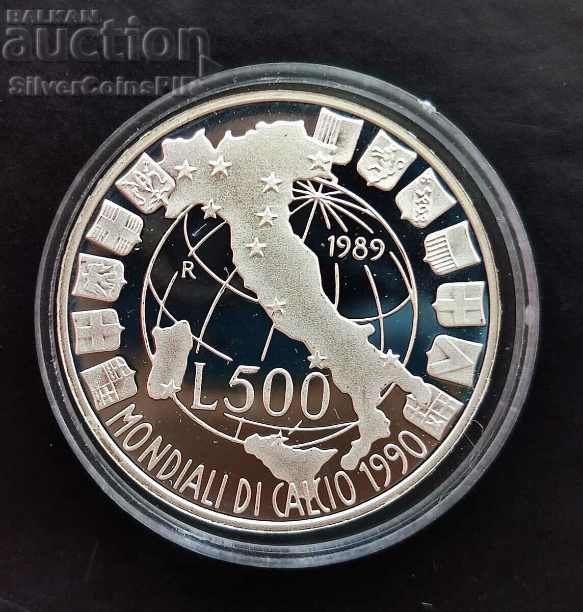 Argint 500 Lire Fotbal Mondial 1989 Italia