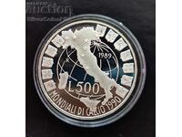 Silver 500 Lira World Football 1989 Italy