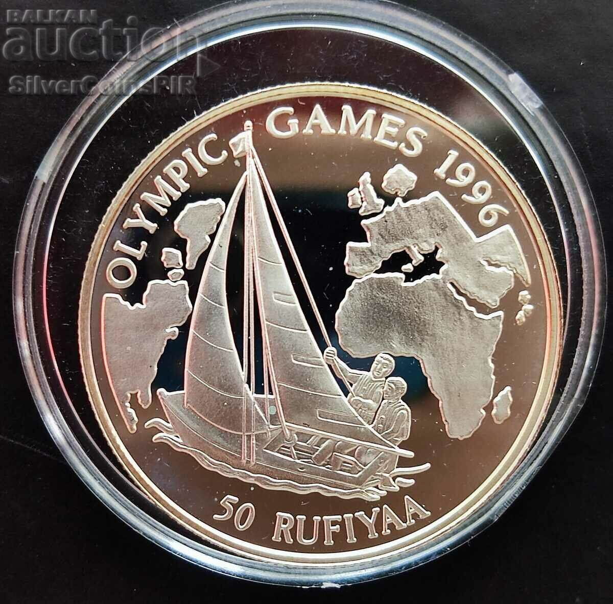 Silver 50 Rufiyaa Sailing 1996 Olympics Maldives