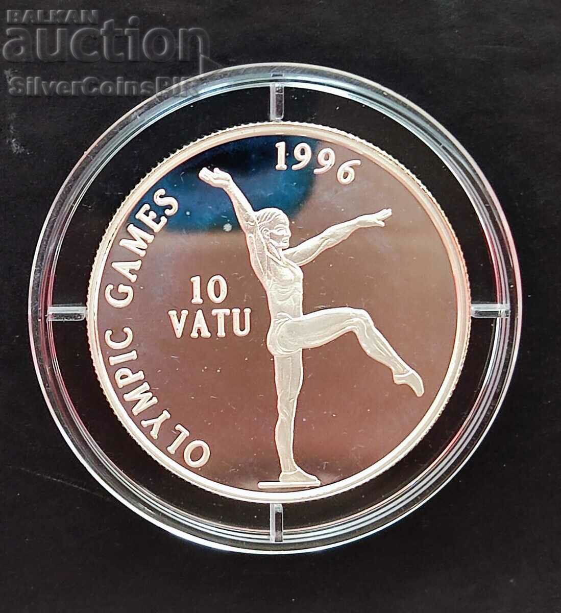 Silver 10 Vatu Gymnastics 1996 Olympics Vanuatu