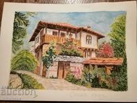 Watercolor - country house - 38 - 26 cm