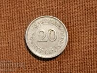 Mauritius 20 cents 1996