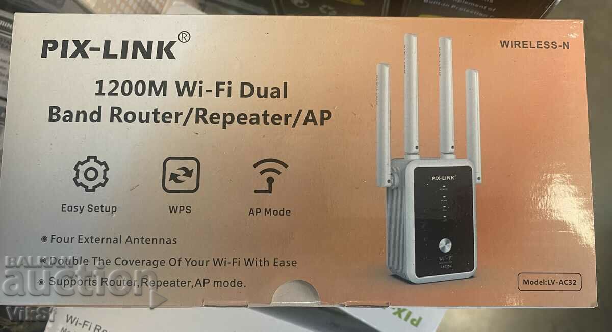 PIX-LINK AC32 dual-band repeater AC1200Mbps 2.4G/ 5GHz with price 50.50 BGN | € 25.82