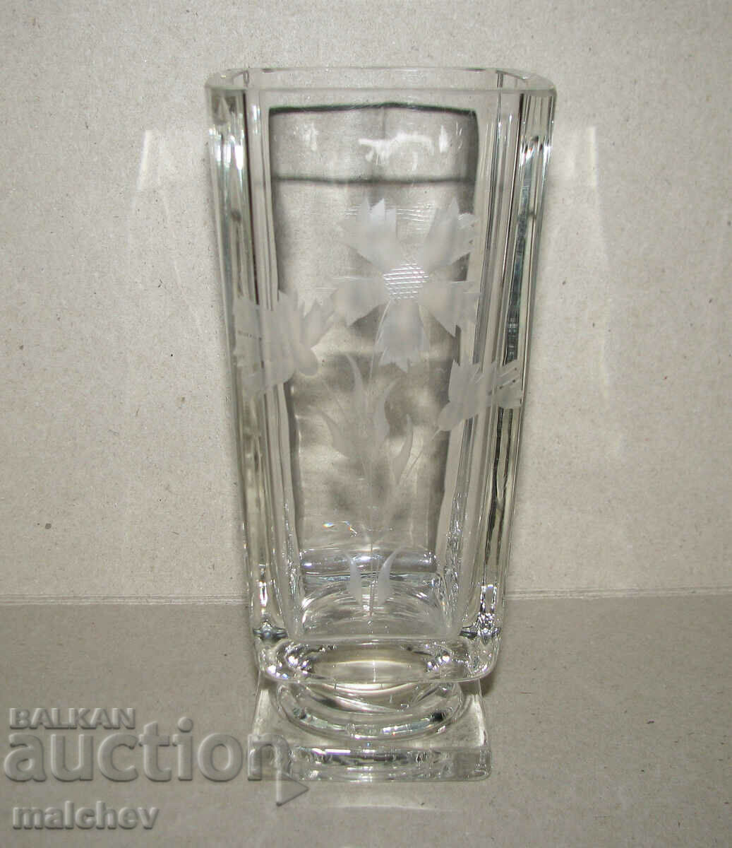 Vaza din sticla cristal 17cm art deco anii 1940 conservata