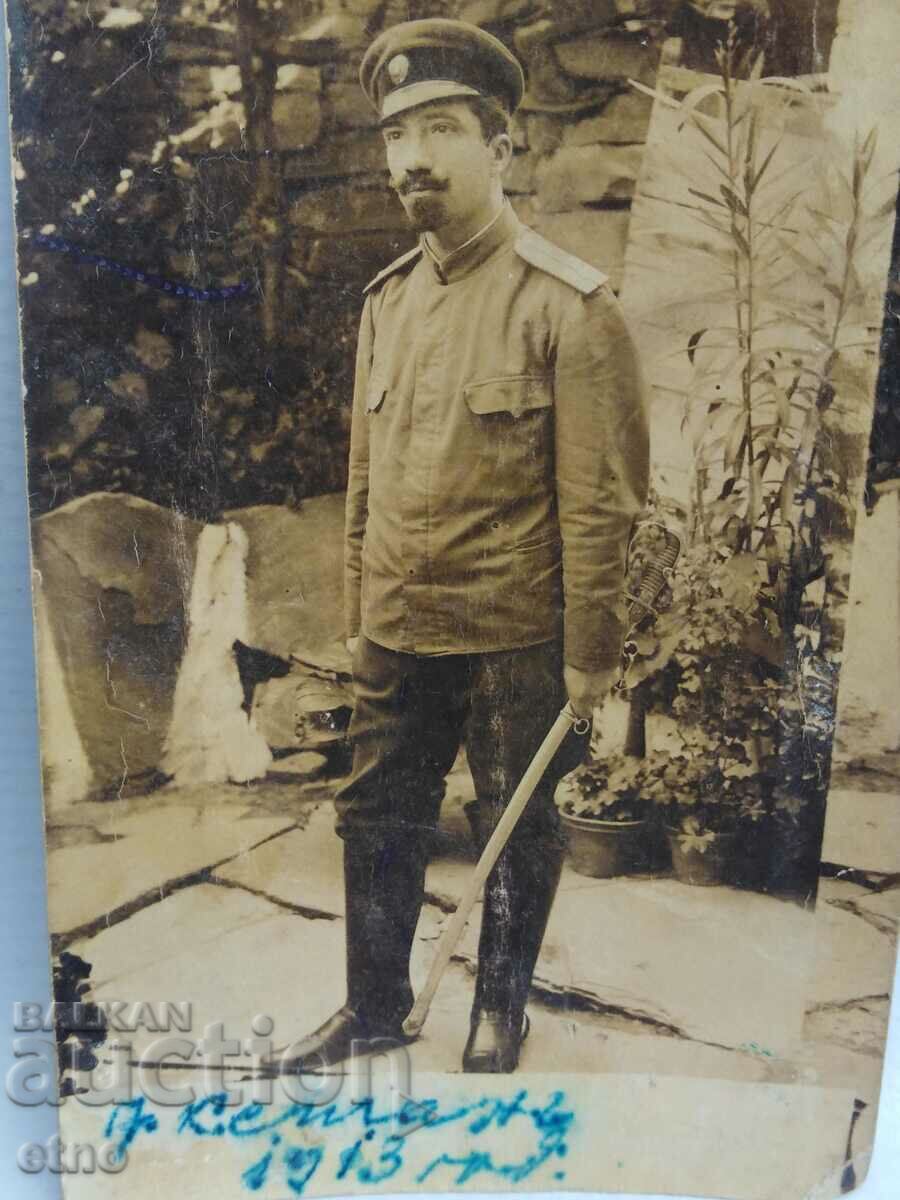 1913 FOTO REGAL - ofiter cu sabie, soldat, Uniforma