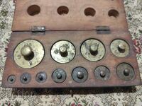 Old Wooden Box Set of Brass Weights