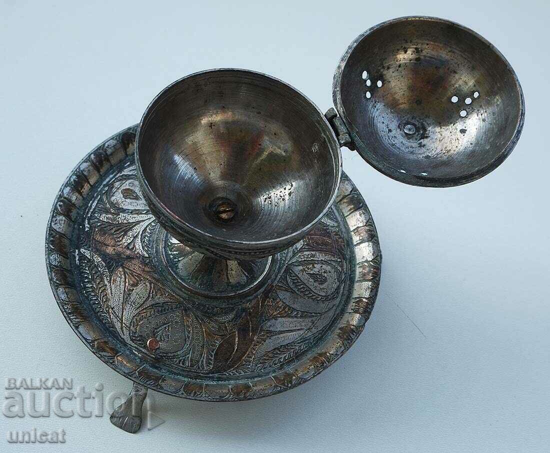 Auction Antique antique censer, engraved, silver plated Auction Antique antique censer, engraved, silver plated