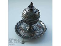 Antique antique censer, engraved, silver plated