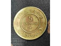 Somalia 5 centesim, 1967