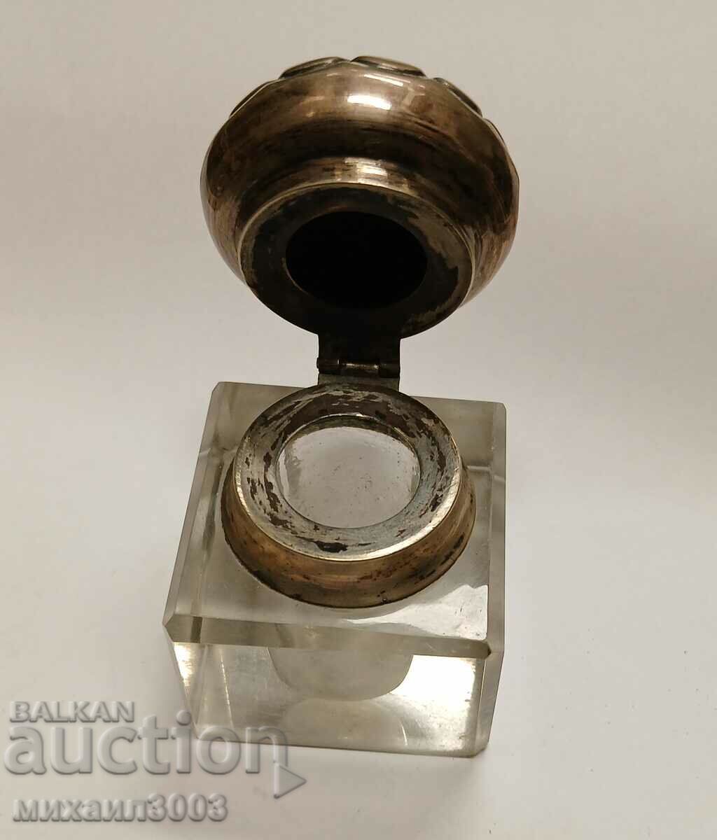 Antique old small crystal inkwell with silver cap with price 170.00 BGN | € 86.92