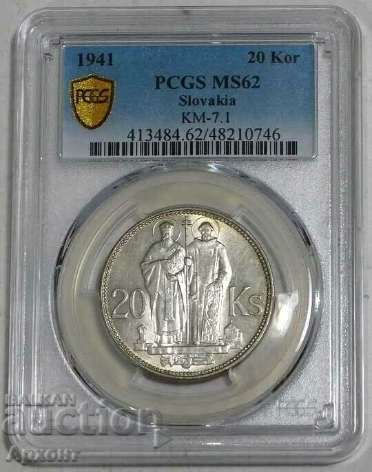 Licitație 20 coroane 1941 Slovacia MS62 PCGS
