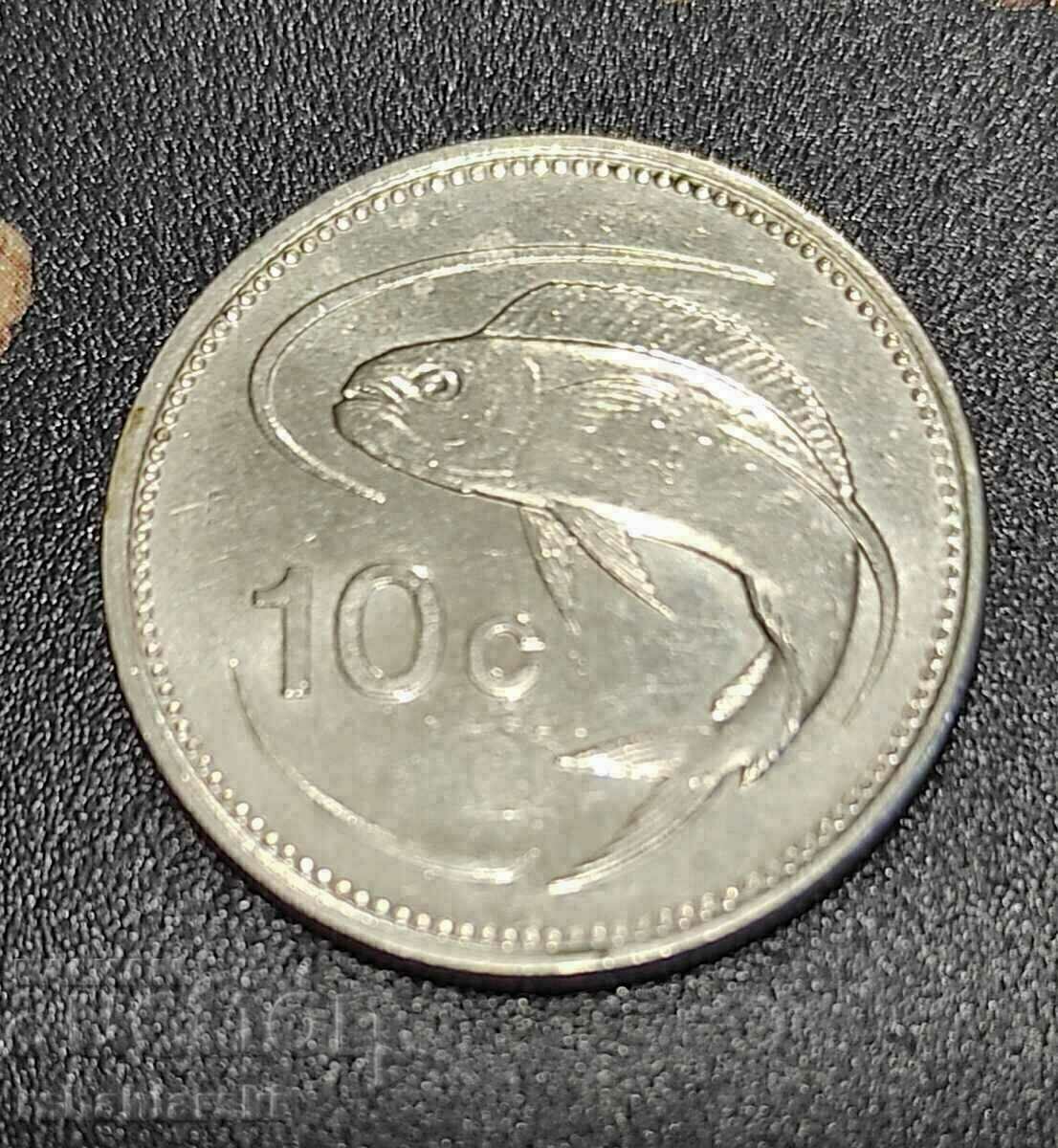 Malta 10 cents, 1986