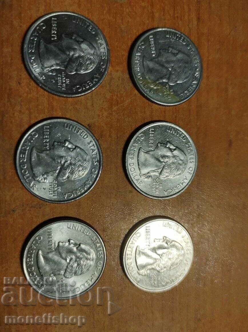 6 pcs. US quarter dollars